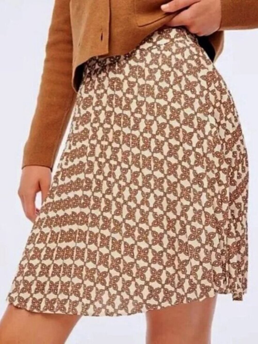 EUC J.Crew Geo Floral Pleated Mini Skirt Brown Cream 10, M